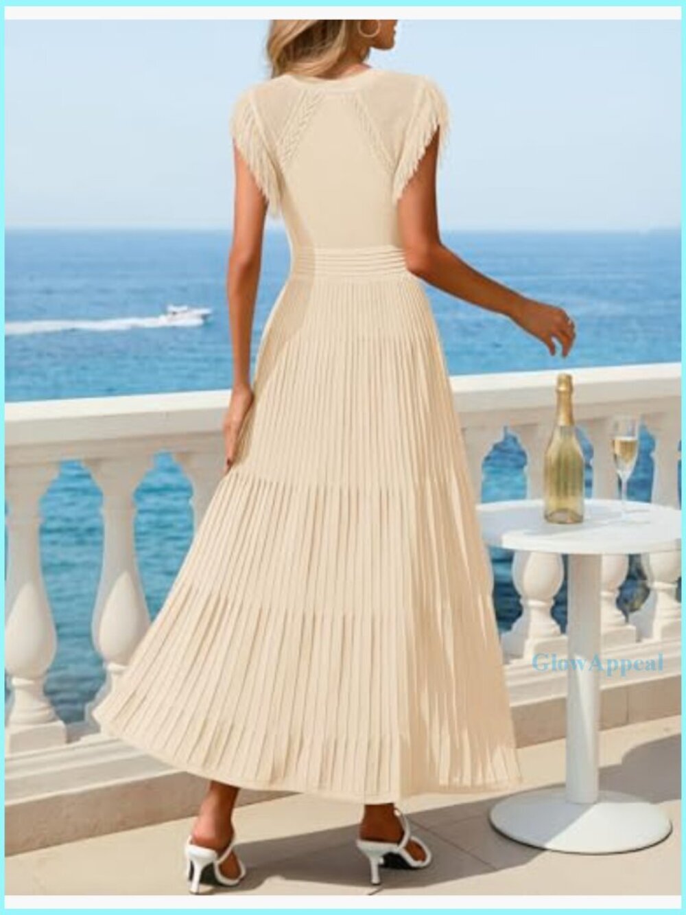 Sleeveless Fringe Ribbed Knit Midi Dress A-Line Casual Business Work - Picture 3 of 7